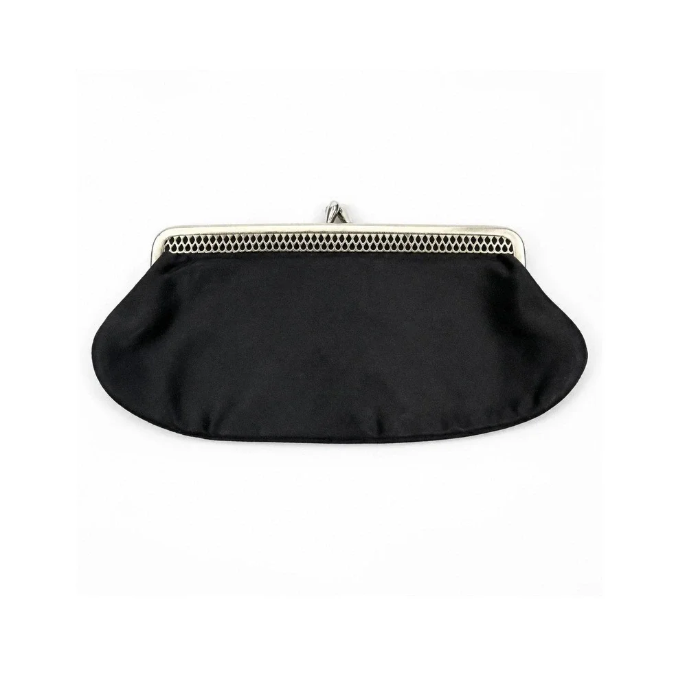 Vintage Black Satin Gold Toned Frame Clutch Handbag Evening Wedding Party Formal